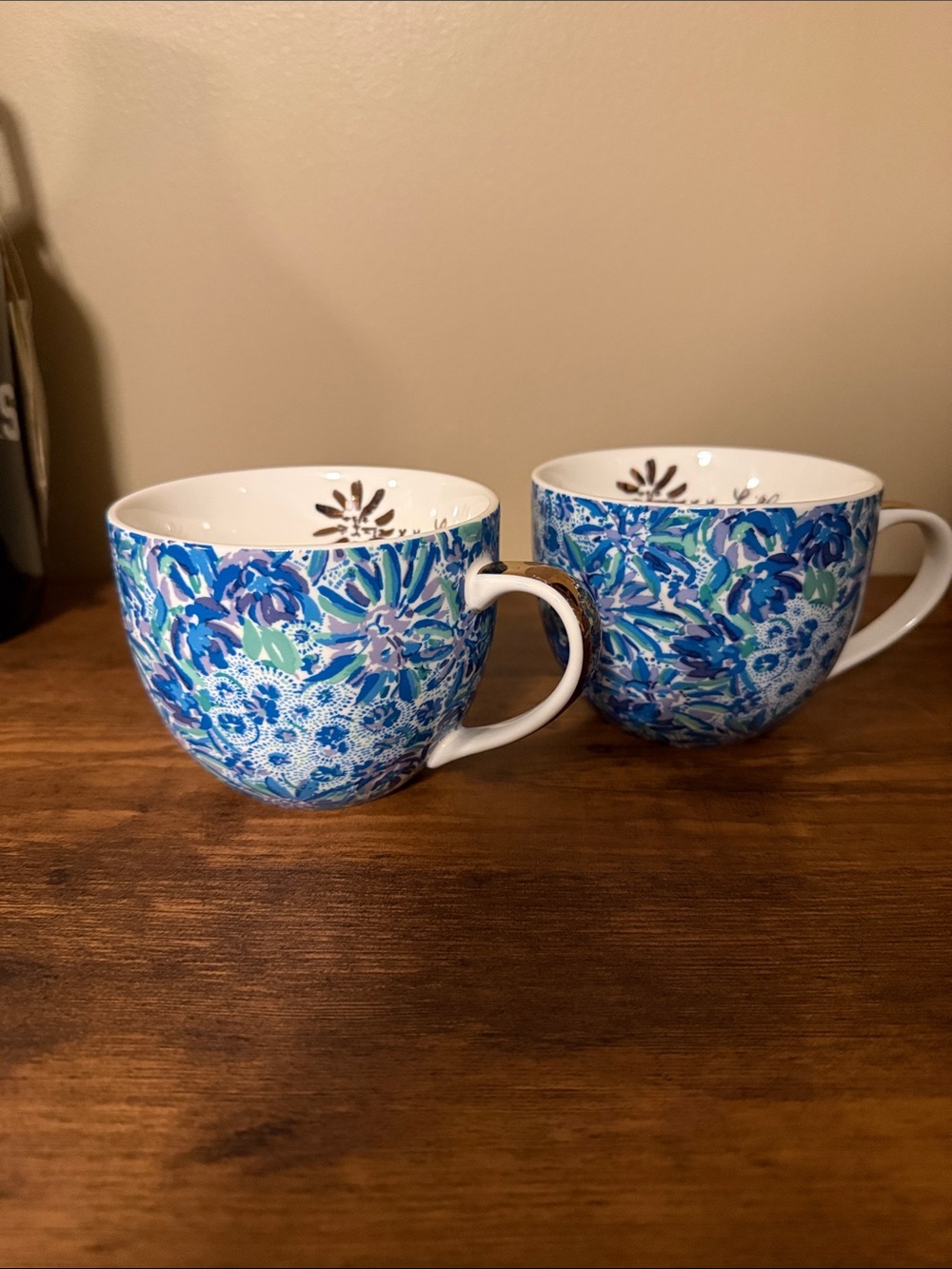Lilly Pulitzer Blue Floral Ceramic Tea Cups - Set of 2
